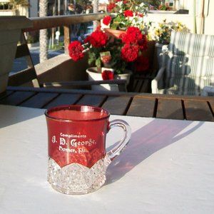 RUBY Flash Pressed Glass EAPG Complimentary Cup J D George Homer PA Silver Print